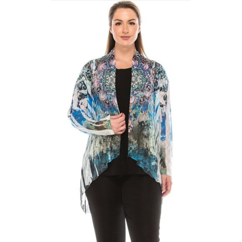 Jostar Abstract Colorful Asymmetric Drape Cardigan Medium Rhinestone Art To Wear